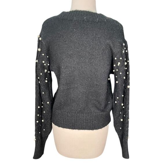 ASTR The Label Crew Neck Black Faux Pearls Knit Sweater Long Sleeve Size Small - Picture 2 of 12